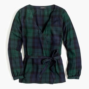 J. Crew Green and Navy Plaid Blouse